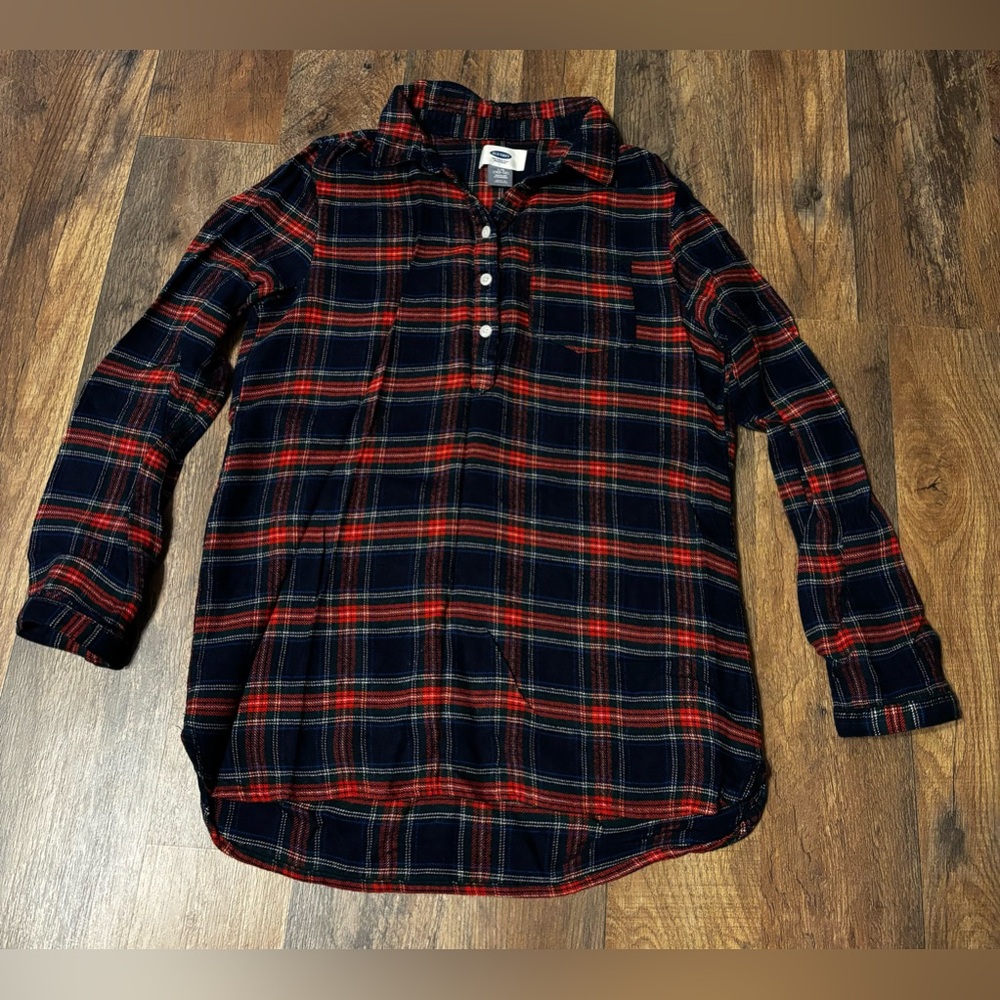 Old Navy Red and Blue Plaid Half Button Up Shirt
